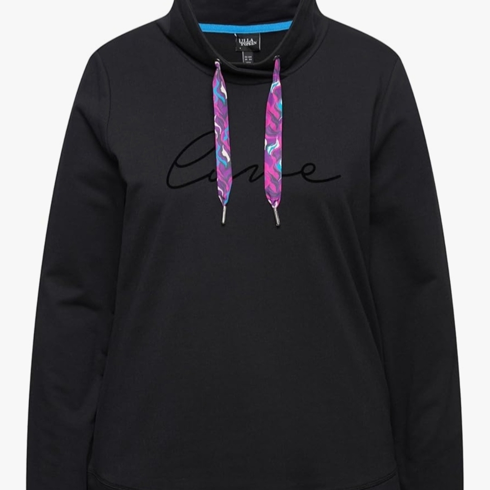NWT Ulla Popken Black Hoodie with Purple Drawstrings NWT 12/14